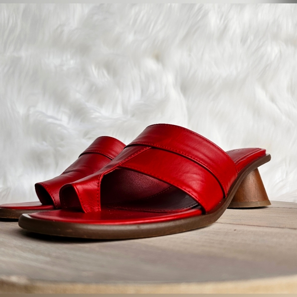 SHEKUDO Alesandra Patch Slide Sandal – Red Leather, Size 8